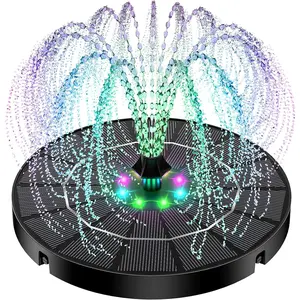 Solar Fountain with Colorful Lights,High Efficiency Solar Water Fountain with 2200mAh Battery 7 Nozzles and 4 Fixer,Solar Fountain for Bird Bath Garden Outdoor Décor