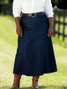 Women's Plus Size Blue Denim Skirt, Casual Basic Fashion Long Skirt, Comfortable, Stylish & Elegant Design, Perfect for Daily Wear