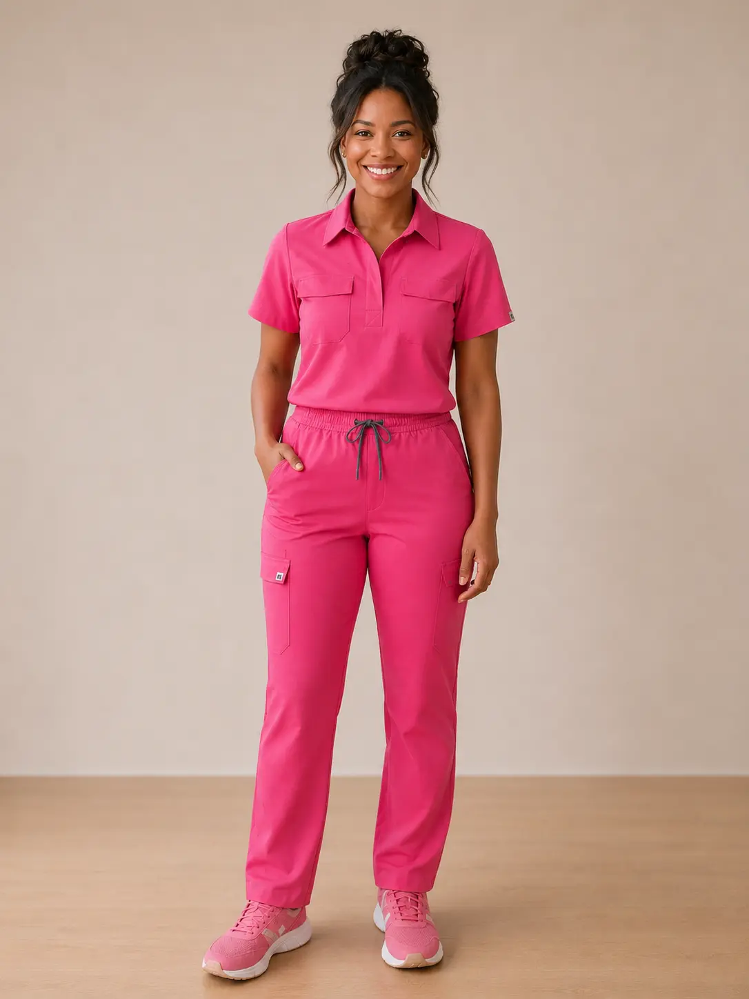 10 Pocket Rose Pink Scrub Set
