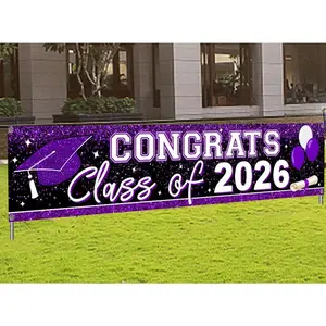 Graduation Decorations 2026 Yard Sign Large Class of 2026 Banner Purple Congrats Grad Signs for Graduation Party Decorations