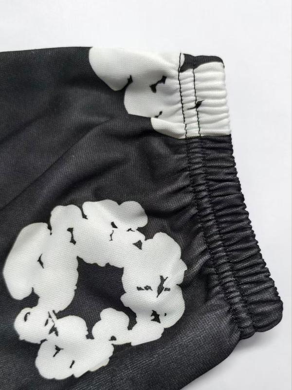 Autumn Winter Retro Floral Hip-Hop Loose Casual Pants, Casual Streetwear Trousers, Elastic Waist Pocket Sweatpants, Unisex Ring Design, Suitable for Fall & Winter