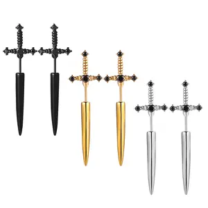 OIDEA Gothic Dagger Sword Drop Earrings 316 Stainless Steel Vintage CZ Punk Drop Earrings for Men Women Black