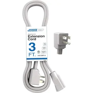 3ft Heavy Duty Gray Appliance Extension Cord 14 Gauge High Voltage 3 Prong Flat-End Cord for Indoor Air Conditioner Refrigerator and All Major Appliances