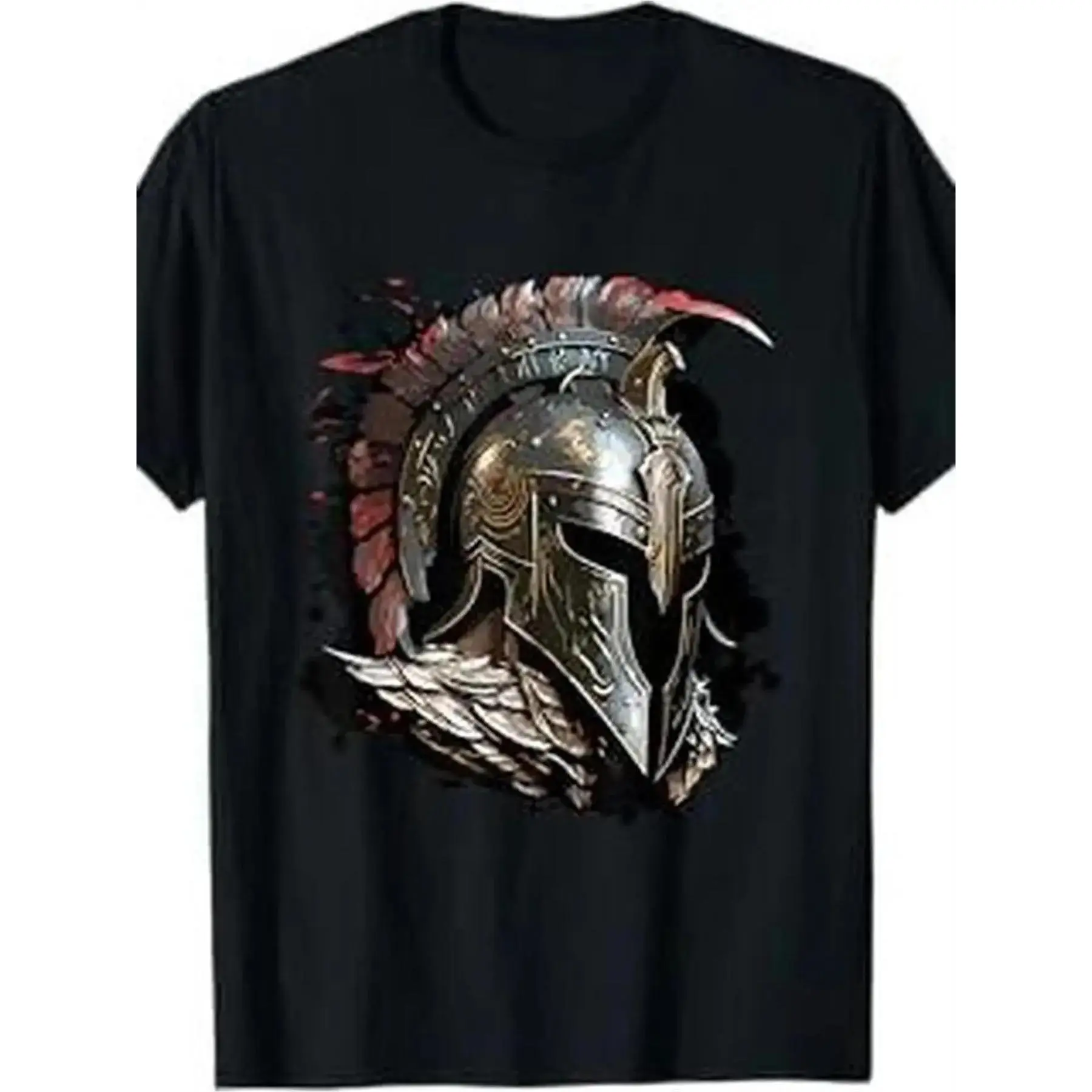 Men'S Ancient Roman Gladiator T-Shirt |     Spartan Helmet Graphic Tee With Metallic Accents, Breathable, Bold Spartan Warrior Print, All-Season Comfort Fit For Gym, Cosplay