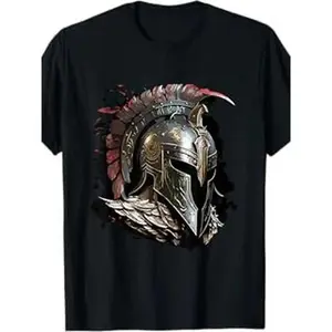 Men'S Ancient Roman Gladiator T-Shirt |     Spartan Helmet Graphic Tee With Metallic Accents, Breathable, Bold Spartan Warrior Print, All-Season Comfort Fit For Gym, Cosplay