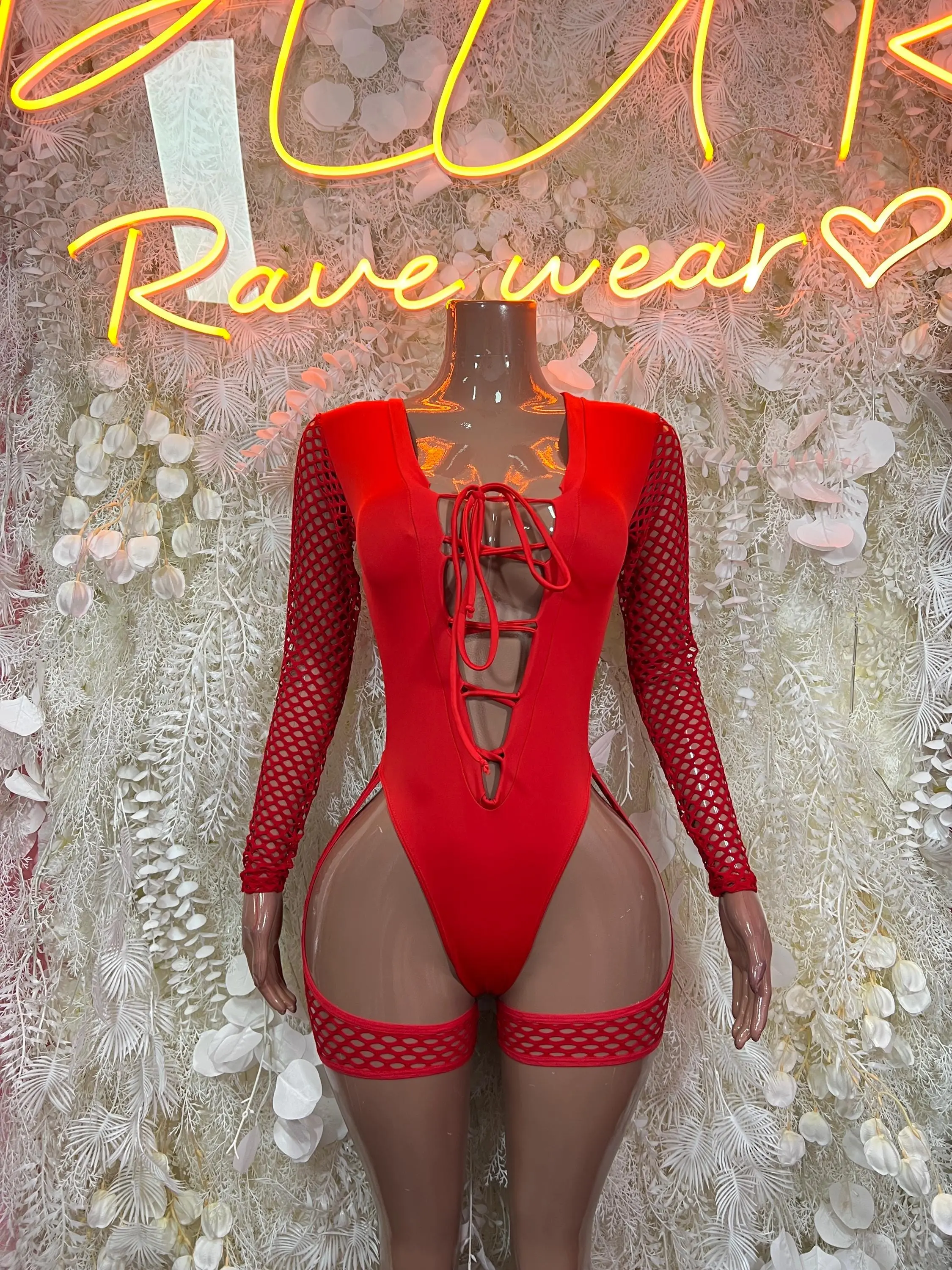 Red Bottlegirl One-Piece Bodysuit - Custom Design | Exotic Dancewear for Bartenders, Rave Outfits Clubwear