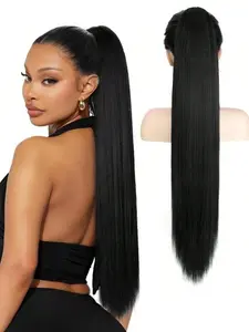 Long Straight Synthetic Fiber Ponytail Hair Extensions, 26 Inch Clip-In Design, High Temperature Resistant, Women's Daily Wear, Easy to Attach, Straight Hair Weave