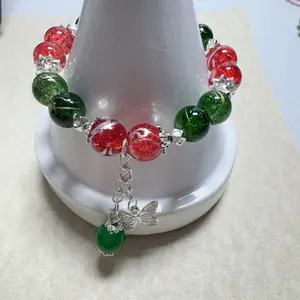 Wholesale Glass Bracelet 4/6/8/10/12mm with Red Green Beads and Silver Butterfly Charm
