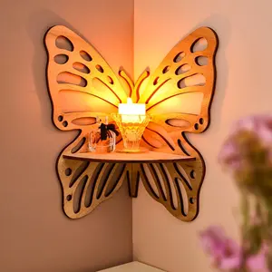 Creative Wooden Butterfly Hollow Wall Corner Shelf, Right Angle Decorative Wall Rack, Home Decoration Wall Ornament