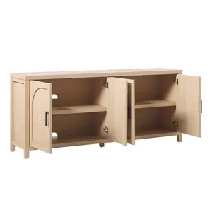 Walker Edison Sasha Modern Reeded Full Height Double Door Arch-Shaped Grooved Faux Wood Sideboard, Coastal Oak, 30x15.75x70in (Model WESAS11704CO1), Arch-Shaped Sideboards, Double Door Sideboards