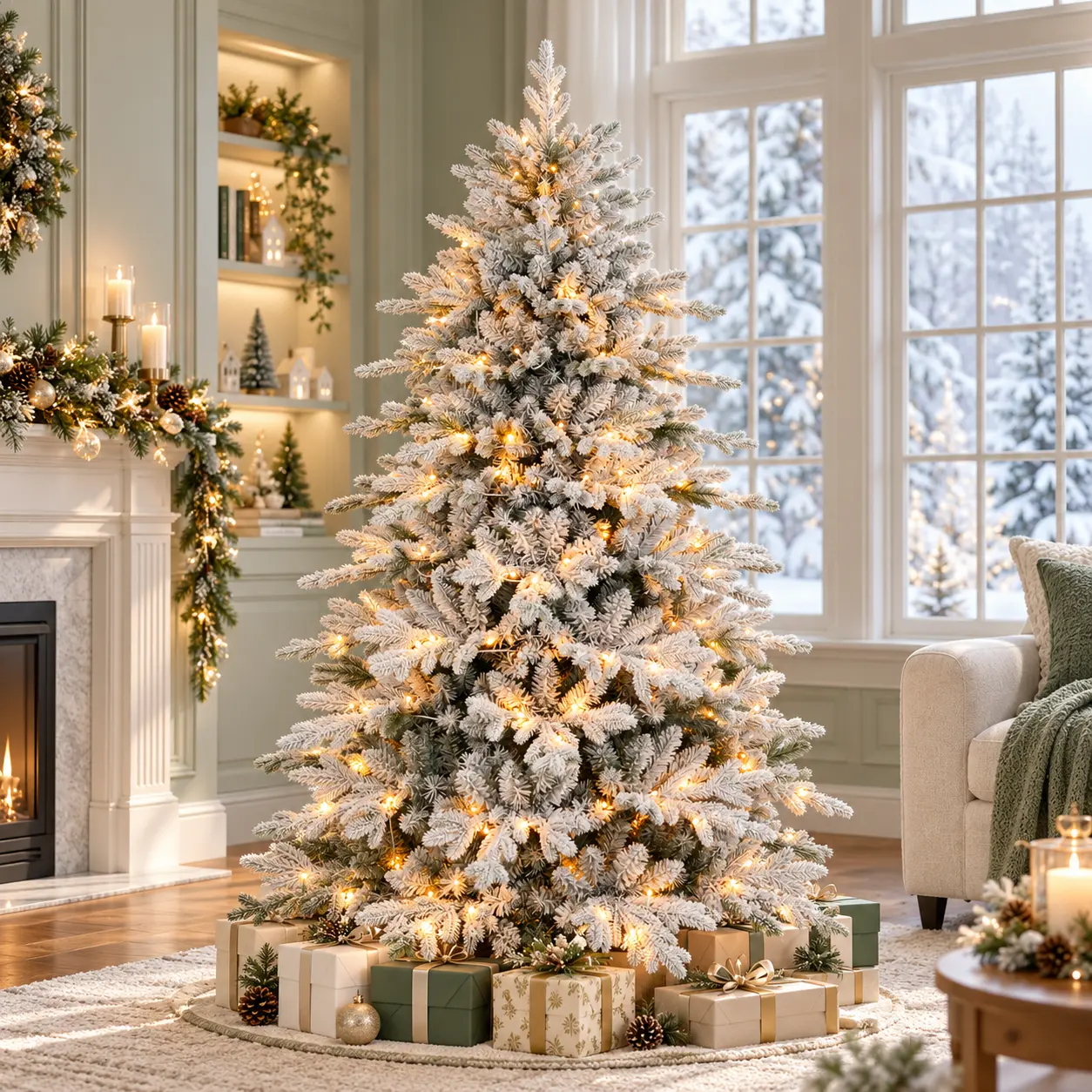【3】Fancy Flocked Christmas Tree With Wonderful LED Edffect Creating Silent Vibe