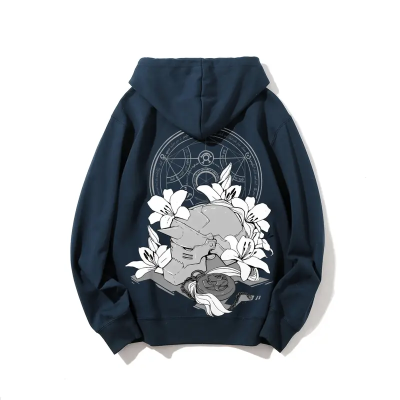 FMA Men's Fullmetal Alphonse Unisex Hoodie-Sweatshirt, Pure Cotton Fabric, Comfortable Long-Sleeve Pullover, Hot Stamp Style, Cold Wash Safe, Menswear Casual Daily Wear Top