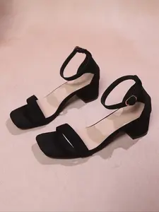 Women's High Heel Sandals with Rhinestone Decoration, Plain Textile Upper, Pointed Toe Design, Cut Out Heels, Rubber Sole