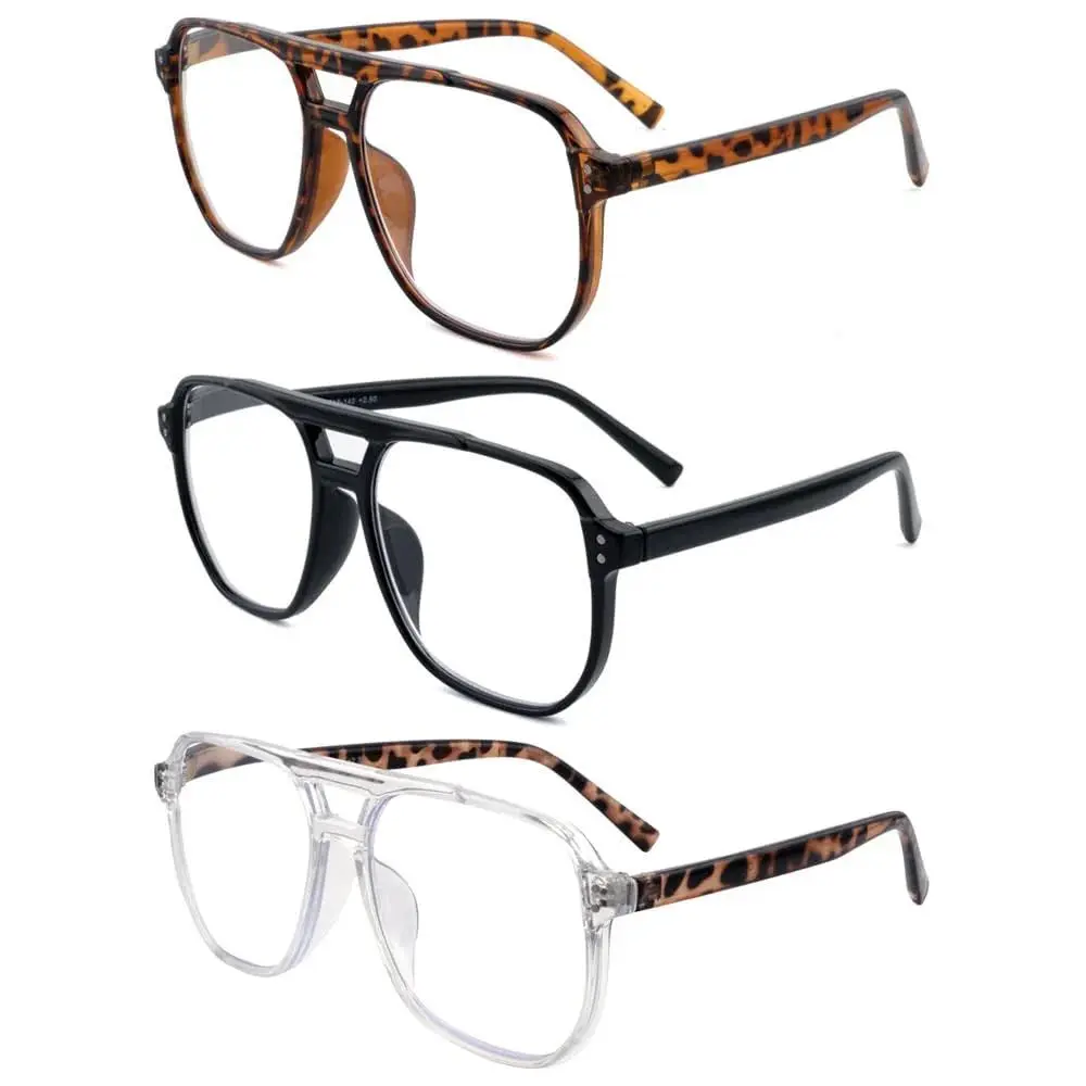 3 Pack Oversized Reading Glasses for Women and Men,Blue Light Retro Aviator Reader Spring Hinge
