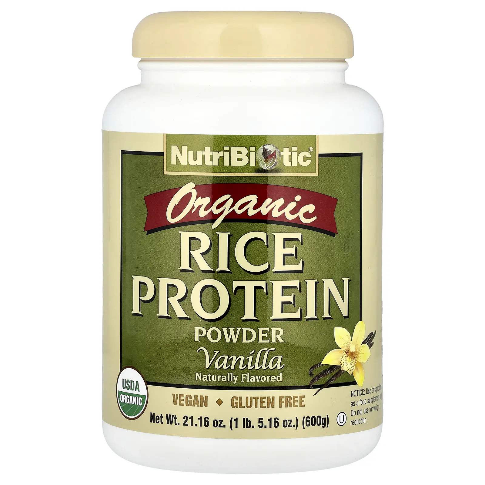 NutriBiotic Organic Rice Protein Powder, Vanilla, 1 lb 5.16 oz (600 g)