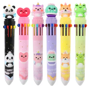 Multicolor Ballpoint Pen, 10-in-1 Colored Retractable Animal Ballpoint Pens for Students Children Gift, 6 Count， Improving Children's Imagination,Color Perception， Water Coloring Books，Creative Art Supplies,  Mother's Day Gift