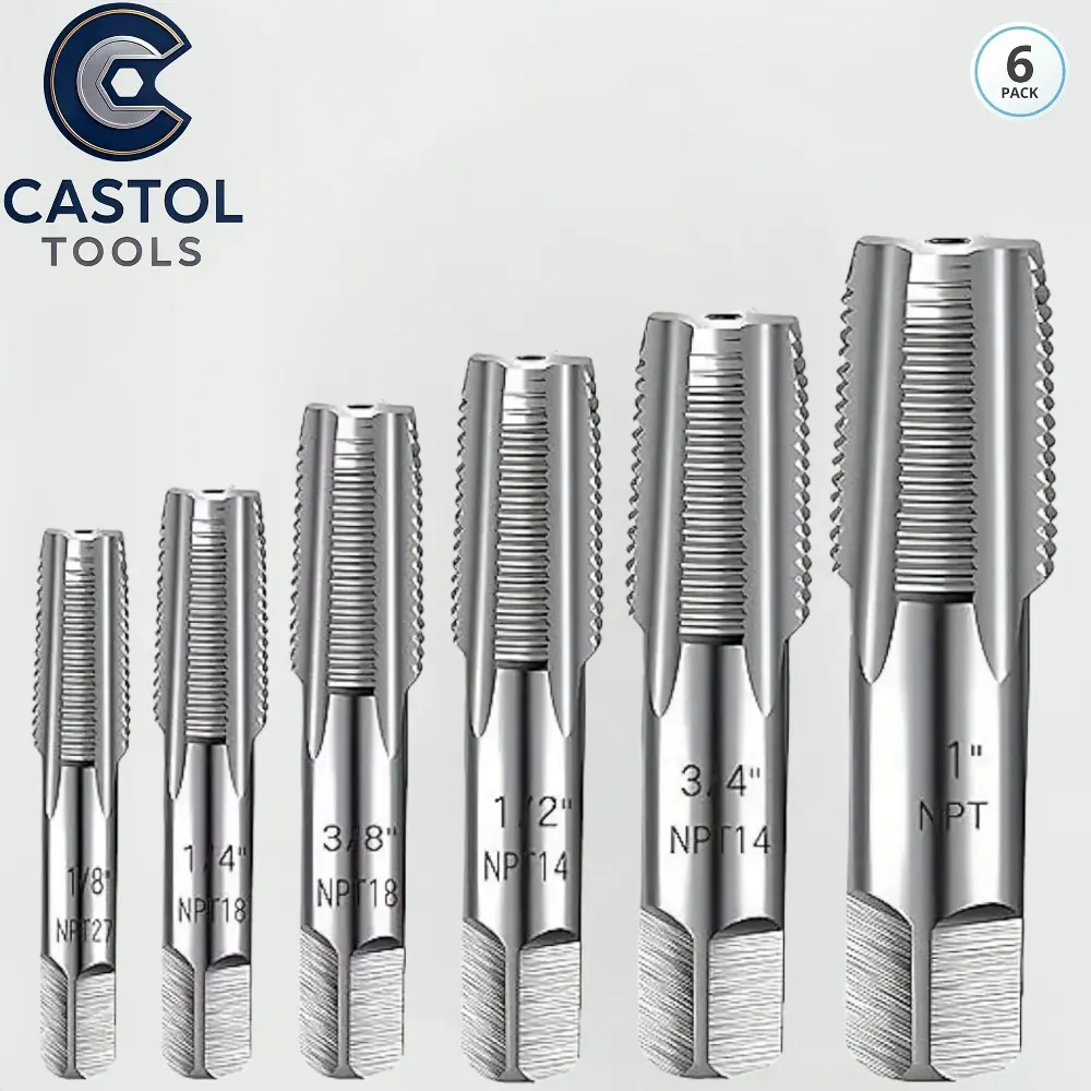 6-piece casing thread machining tool set, hand tools, NPT thread cutting tap set, suitable for 1/8 inch, 1/4 inch, 3/8 inch, 1/2 inch, 3/4 inch and 1-inch PVC pipe thread machining, Tool Kit