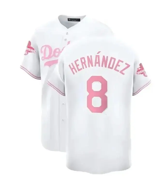 Hernández #8 Pink Baseball Jersey, White Pastel Limited Fan Shirt, Summer Cosplay Outfit Hernández #8 Pink Baseball Jersey, White Pastel Limited Fan Shirt, Summer Cosplay Outfit