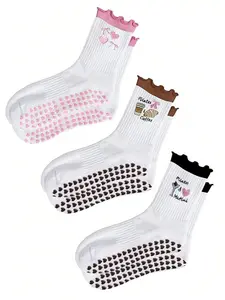 Women's Anti-Slip Sports Socks, Cute Princess Lace Trim, Indoor Pilates Yoga Socks, Breathable Sweat-Wicking, Comfortable Soft, All Seasons, Grip Socks