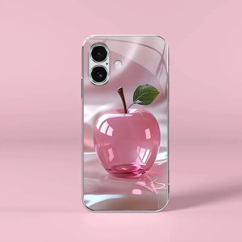 Pink Crystal Fruit Smartphone Casing for iPhone 16 Plus - Light Luxury Electroplated Glass Case, Handheld Device Protection-975, Devices