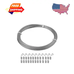 1/16 inch, 100FT Aircraft  Stainless Steel Wire Cable, Length 7x7 Strand Core with Aluminum Sleeves and Thimbles