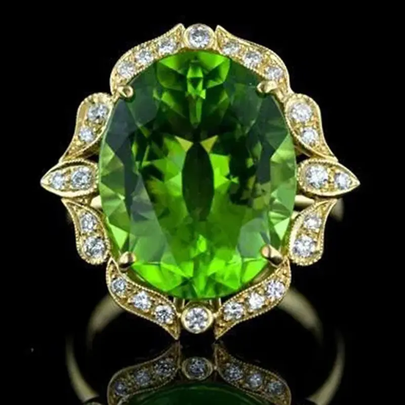 New Arrival Large Green Zircon Ring, Elegant Wedding & Engagement Ring for Women