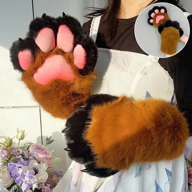 Novelty Animal Claw Gloves, Unisex 1-Size Fluffy Plush Furry Paw Manga Anime Kawaii Cosplay Fursuit Accessories, Universal Warm Halloween Props Gifts (DIY Specialty Supplies)