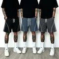 Men's Casual Shorts, Quick Dry Athletic Shorts, Workout Gym Shorts, Streetwear Shorts with White Piping, Elastic Waist Drawstring Shorts, Loose Fit Running Shorts, Summer Beach Shorts, Basketball Shorts for Men