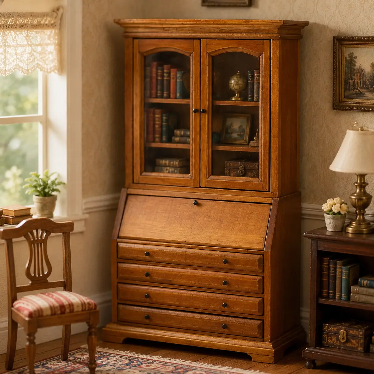 1:12 Miniature Wooden Bookcase Dollhouse Bookshelf Display Cabinet Furniture