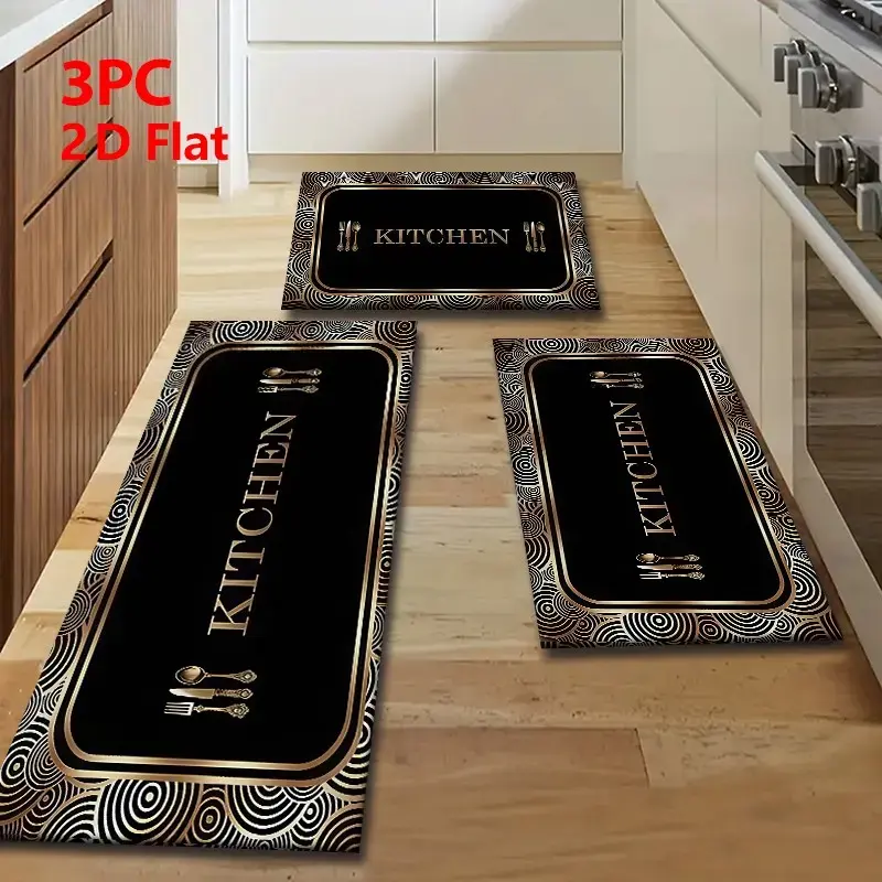 [SALE 50%] 2 Piece Kitchen Floor Mat Set, Waterproof Kitchen Rug, Spiral Border, Comfortable Standing Mat, for Home, Kitchen, Sink, Laundry, Office