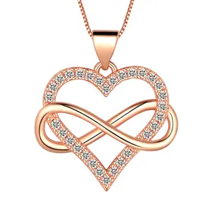 Hipunk Jewelry Infinity Heart Necklace for Women. 925 Sterling Silver Heart Necklace for Girlfriend, Love Heart Pendant on 18" Chain（ Rose Gold, Gold Plated, or Silver Tone）
