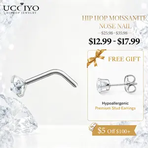 UCCIYO Lab-Created Moissanite Nose Nail, 2.8mm/3mm/3.5mm Moissanite, (20G)0.8mm Stainless Steel Nose Stud, Hiphop Jewelry Gifts for Men & Women Nose Studs Flat Back Rhinestone Nose Ring  【#TZE010203 】