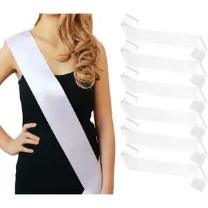 6pcs White Blank Plain Satin Custom Personalized Sashes for 2026 Senior Pageants Prom Queen