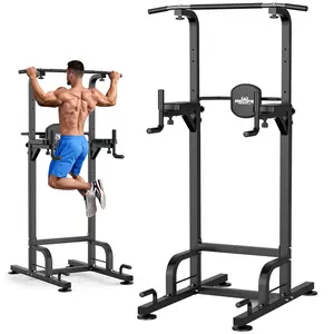 Relife Sports Power Tower Dip Station for Home Fitness Adjustable Height, Easy Install, Non-Slip Suction Cups, Full-Body pullup Exercise Equipment Up to 450lbs H-Shaped for Strength Training