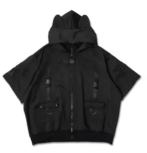 Cyberpunk ALL BLACK cat ears hooded jacket
