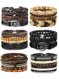 24 Pcs Woven Leather Braided Bracelet for Men Women, Stylish Leather Wrist Cuff Stackable Bracelets Set, Unique Fashion Accessories for Every Occasion