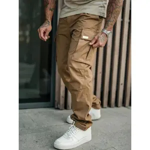 Men's Casual Cargo Pants, Wrinkled Design, Loose Fit Lightweight Sporty Style, Straight Leg Comfortable Daily Wear