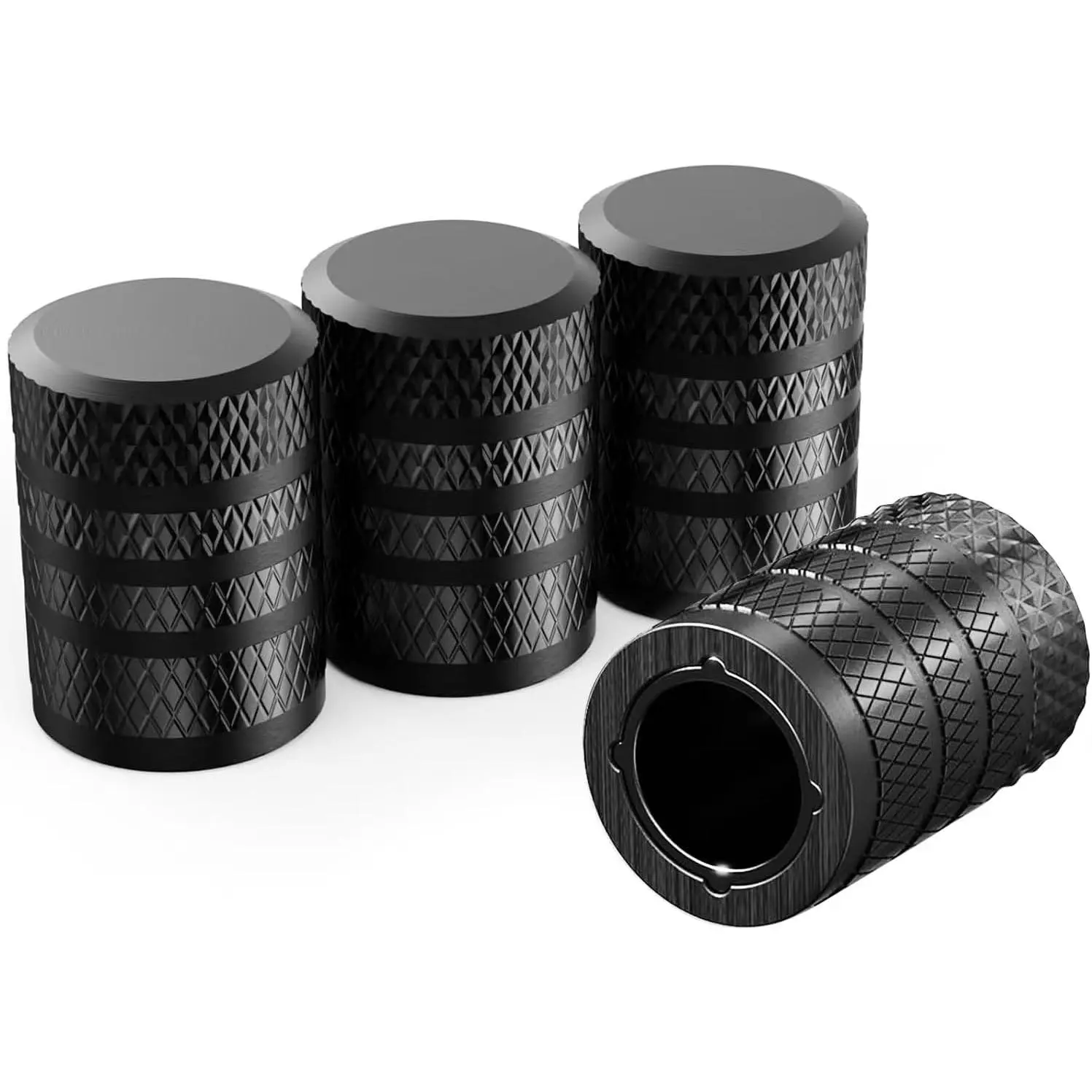 4-Pack Anodized Aluminium Car Tire Valve Stem Caps, 7x13.8mm Black Threaded Grip Hand-Tighten Covers for Daily Maintenance, Comprehensive Protection, Easy Installation on Cars/Trucks