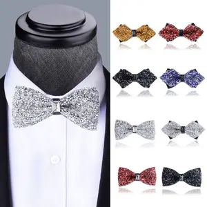 3D Crystal Bow Tie for Men: Sharp & Flat Angle Styles, Wedding Groom & Groomsmen Accessory, British-Style Fashion in Wine Red