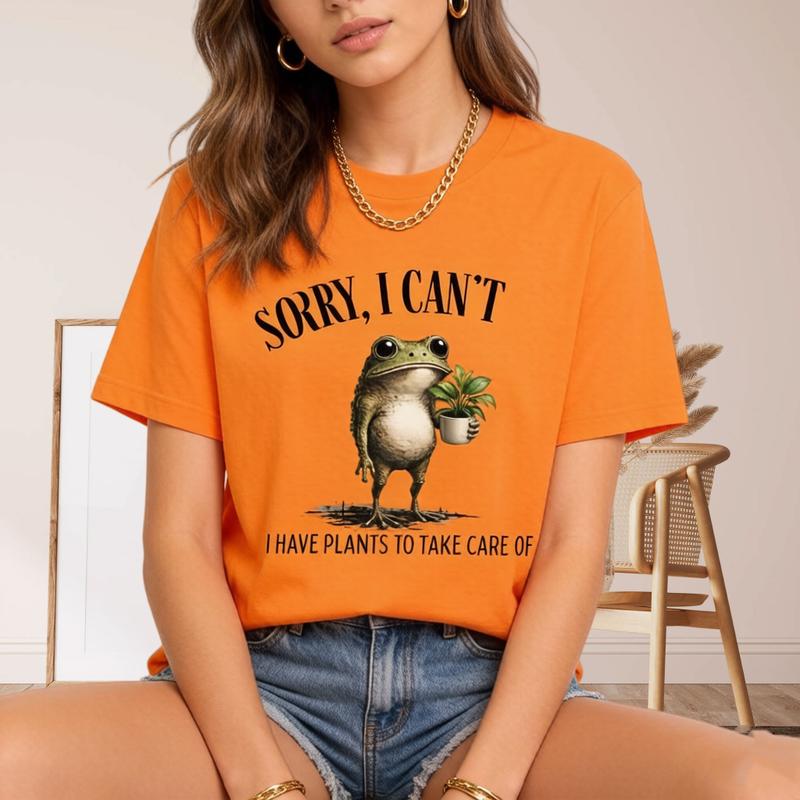 Women's Comfort Colors Soft Fitted Crew Neck Short Sleeve H-Type Graphic T-Shirt - Funny Frog Gardener Tee, Sorry I Can't I Have Plants Print, Plant Lover Valentine's Day Gift Sohochic