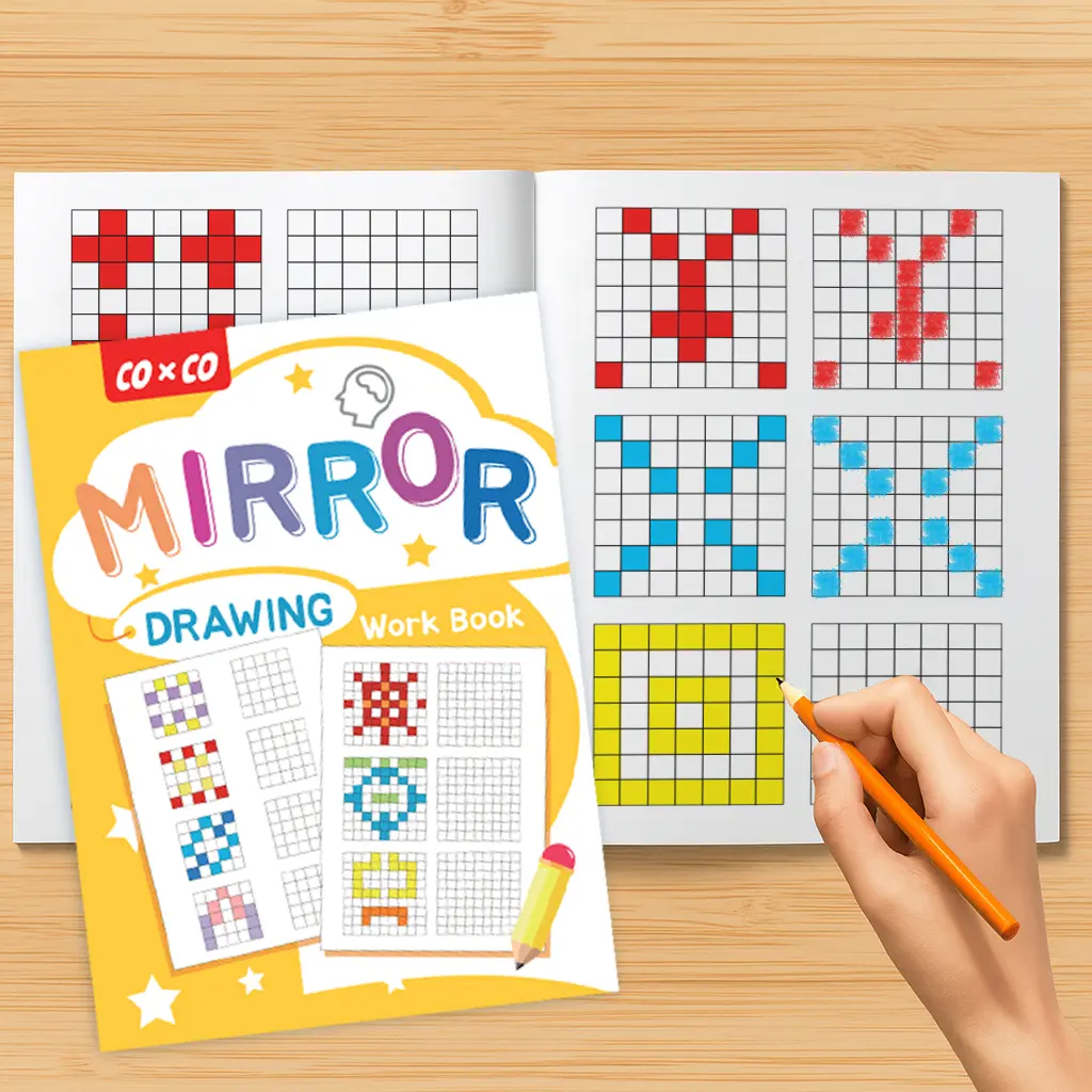 Mirror Sketch Activity Sheets - 8.27×11.22 Inch Grid Symmetry Drawing Paper, Office/School Educational Supplies for Beginners & Experienced Artists, Enhances Artistic Skills, Brain Training Artistic Projects Cute