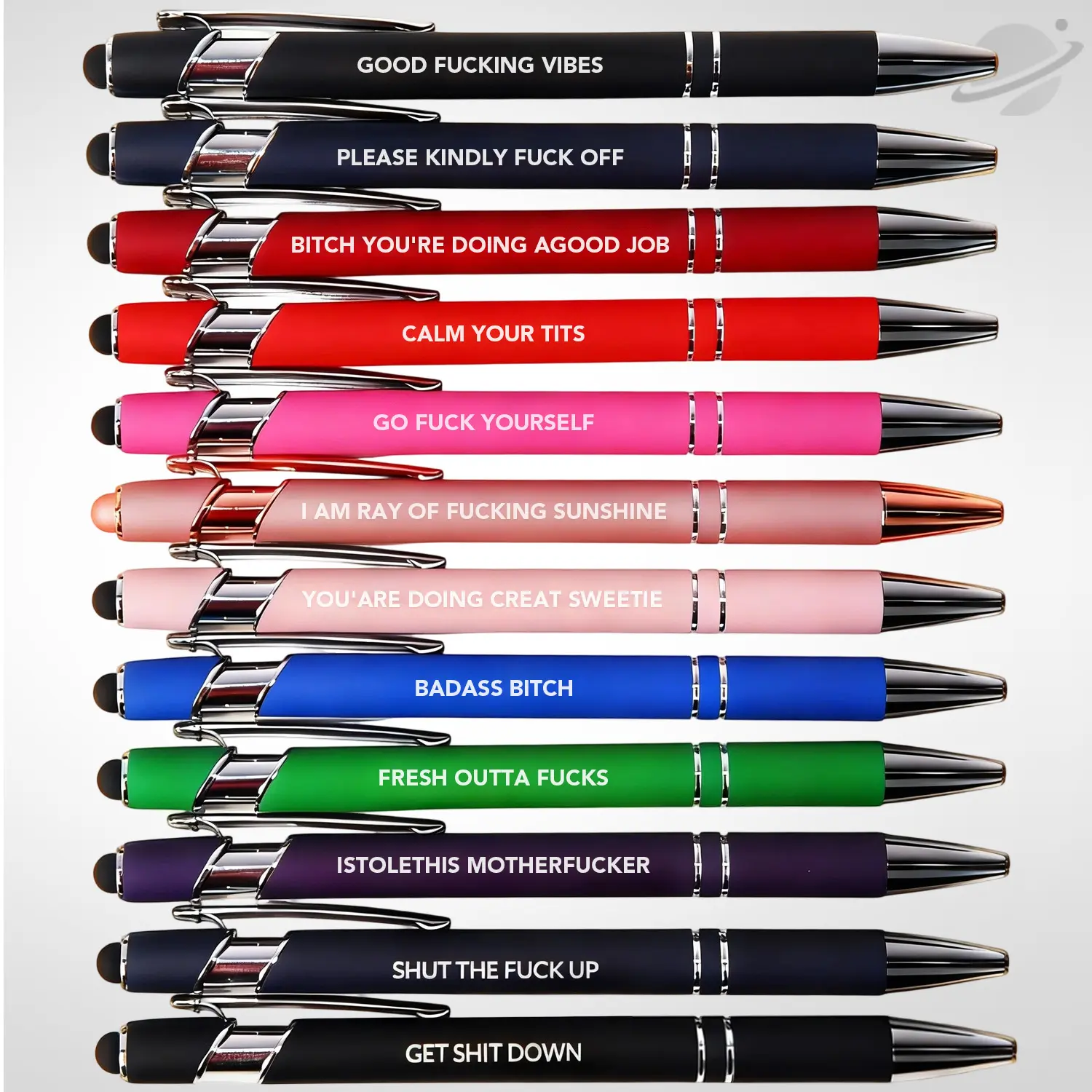 12-Pack NSFW Quote Stylus Ballpoint Pens Metal Black Ink Retractable Refillable Capacitive Tip for Phone Tablet Office Humor Gift Set