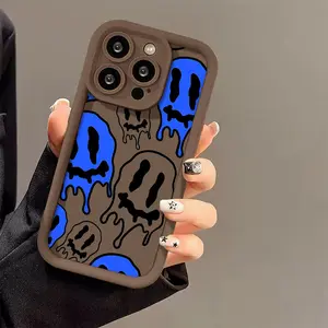 Phone case for iPhone 17 Pro Max 16 Plus 15 14 13 12 11 Air E morphing smiley face Pattern Anti-Scratch Shockproof TPU Bumper Drop-proof Cover Gifts for women men girls boys