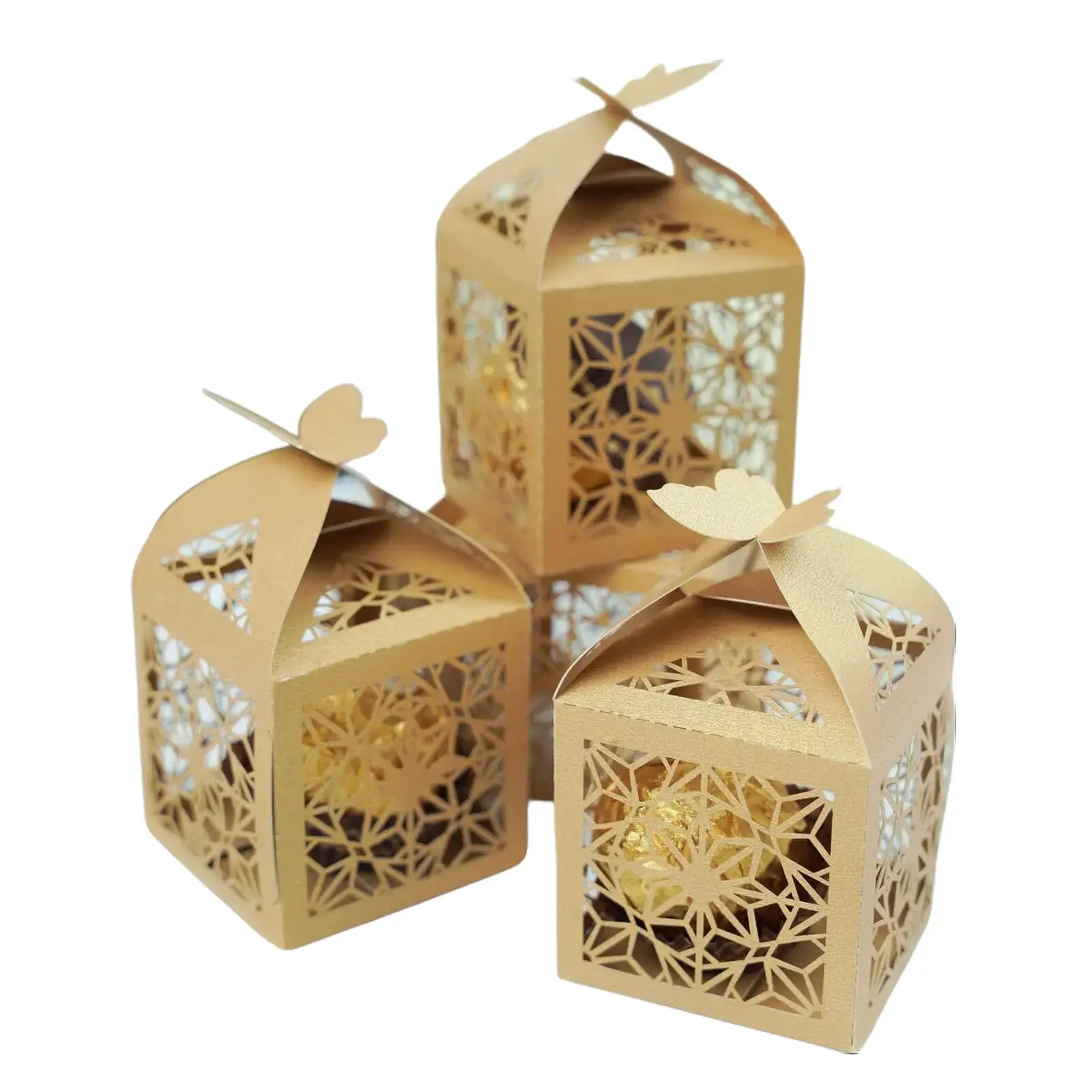 25-Pack Elegant Gold Butterfly Top Laser Cut Lace Beautiful Gift Boxes, Office Stationery for Birthday Events & Wedding Party Favors Ideas, Floral Pattern Gift Wrapping Containers