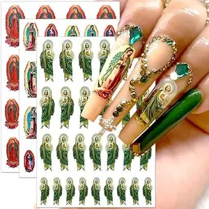 6 Sheets Chicano Nail Art Stickers Decals for Women Manicure, 3D Halloween Self-Adhesive Chicana Gansta Guadalupe Nail Decals Stickers Cross, Mexico Chola Nail Charms Party Rave Accessories