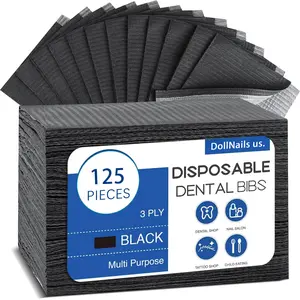 Disposable Black Dental Bibs, 12.99inch X 17.72inch (125pcs) - 3-Layer Foldable Nail Pads, Cleaning , Dental, Hygiene, Nail Cleaning, Tattoo Tablecloths.