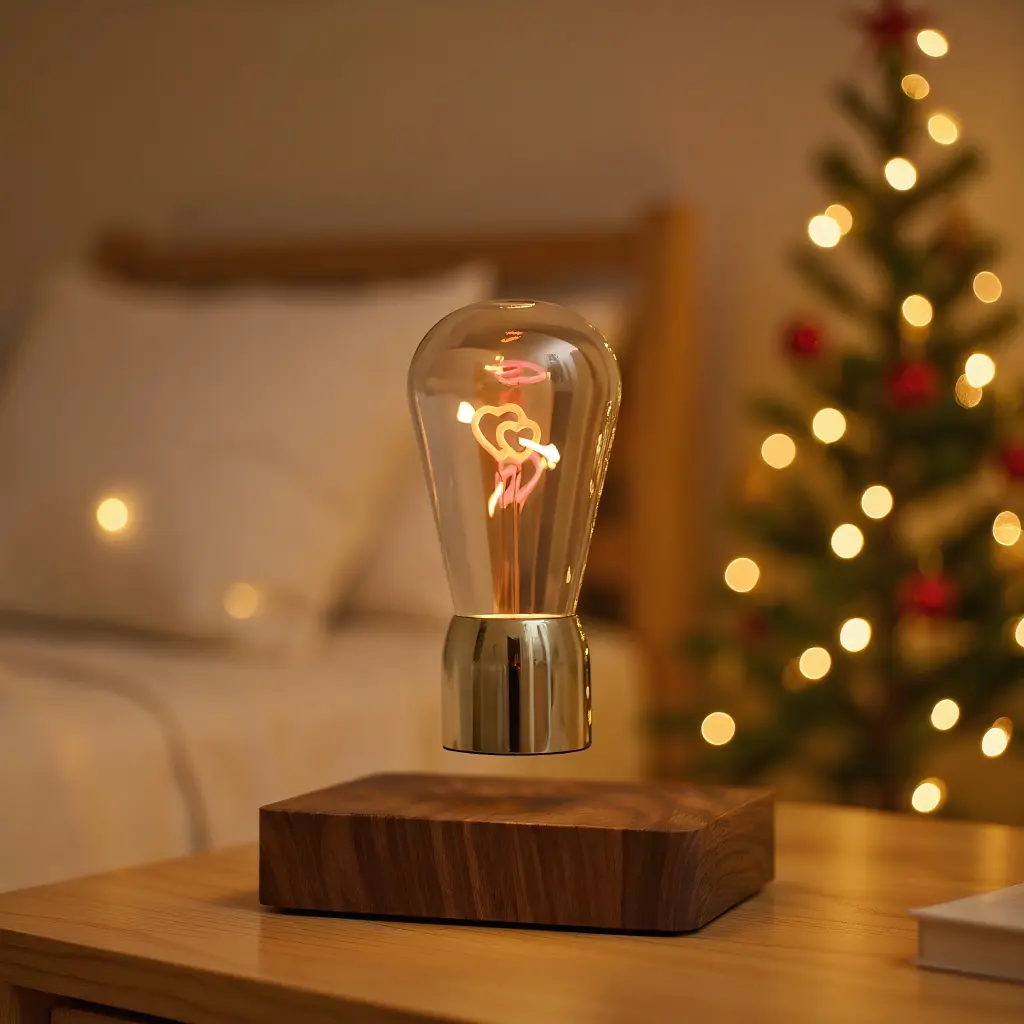 Heart-Shaped Magnetic Levitating Bulb Lamp | 360° Rotating Floating LED Night Light with Wood Base, Viral Tech Decor for Bedroom & Valentine’s Gift,Home Decor Heart Lamp