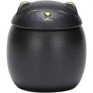 Ceramic Jar 160ml Food Storage Container Japanese Lucky Cat Maneki Canister Tea Jar With Lid for Coffee Candy Chocolate Sugar Spices Black Bulk Candy