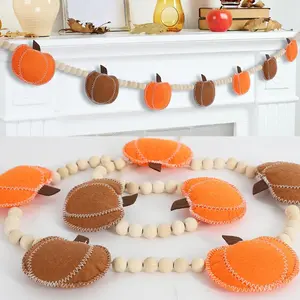 Fall Decor, Fall Decorations for Home, Felt Pumpkin Garland and Wood Bead for Thanksgving Decorations Indoor, Pumpkin Banner for Mantle Wall Decor