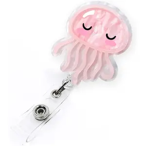Pink Jellyfish Badge Reel Retractable for Nurse, ,  Worker &  Student | Cute Pediatric Nurse ID Name Badge Holder with  Clip & 24" Durable Nylon Retractable Cord |